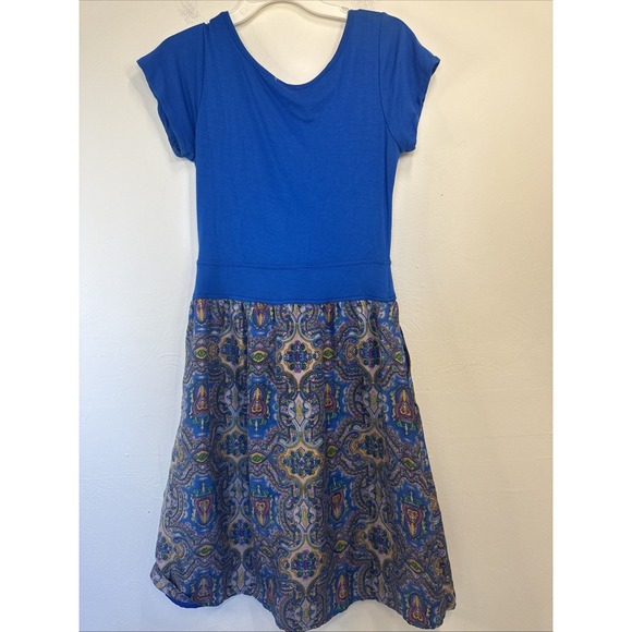 Shabby Apple Women's Blue Silk XS  Short Sleeve Paisley Pullover Dress - Picture 5 of 7